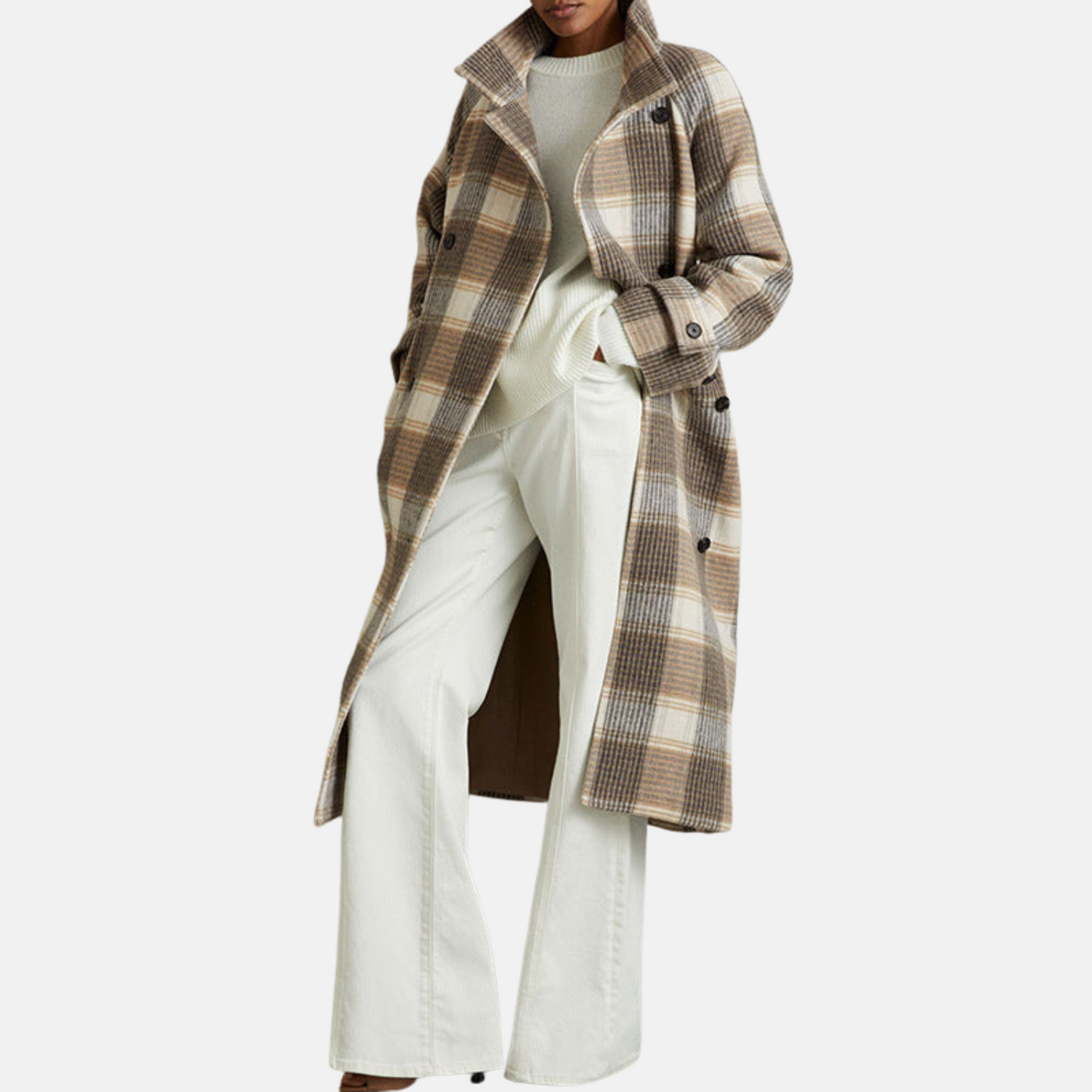 Mistrève | Manteau Trench Femme en Laine Mélangée à Carreaux – Élégance Oversize & Double-Boutonnage