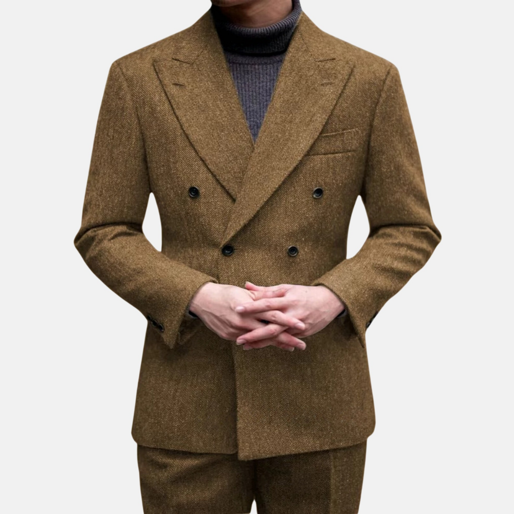 Mistrève | Costume Homme 2 Pièces en Laine Motif Chevron – Élégance Double-Boutonnage