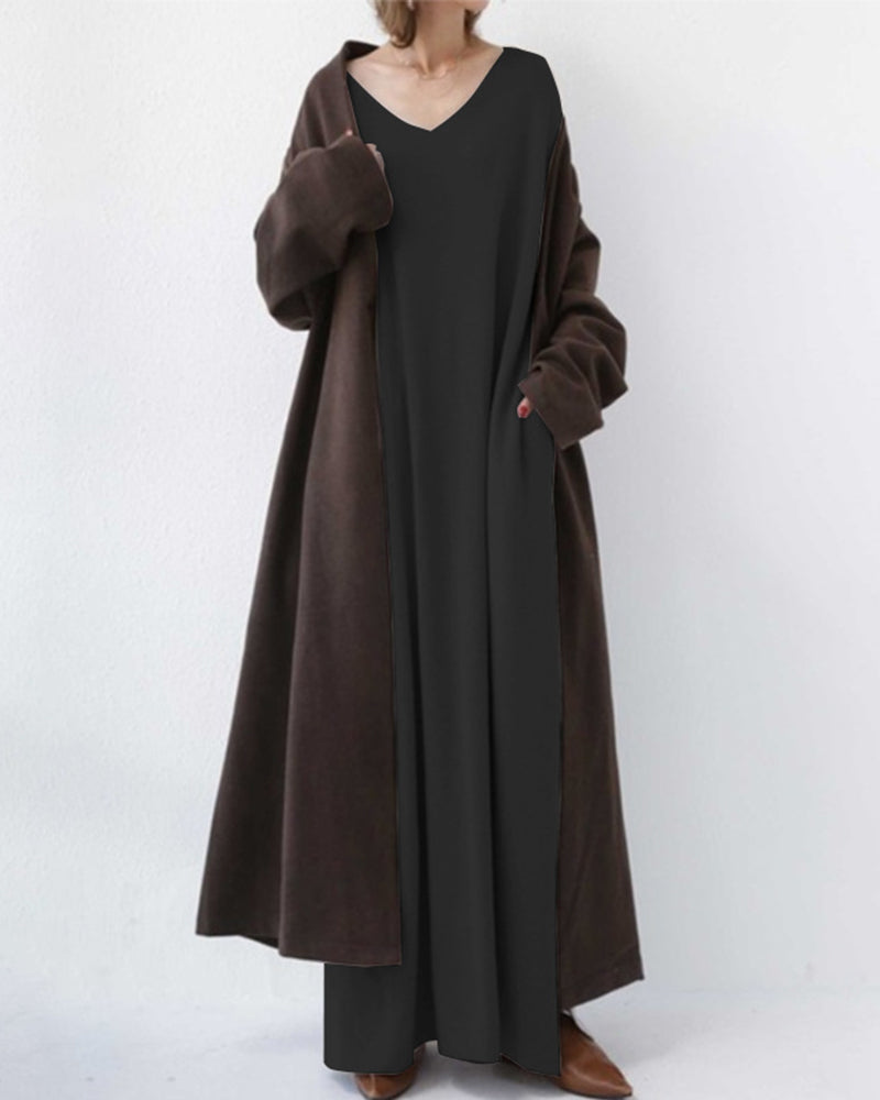 Robe longue oversize en maille à col en V
