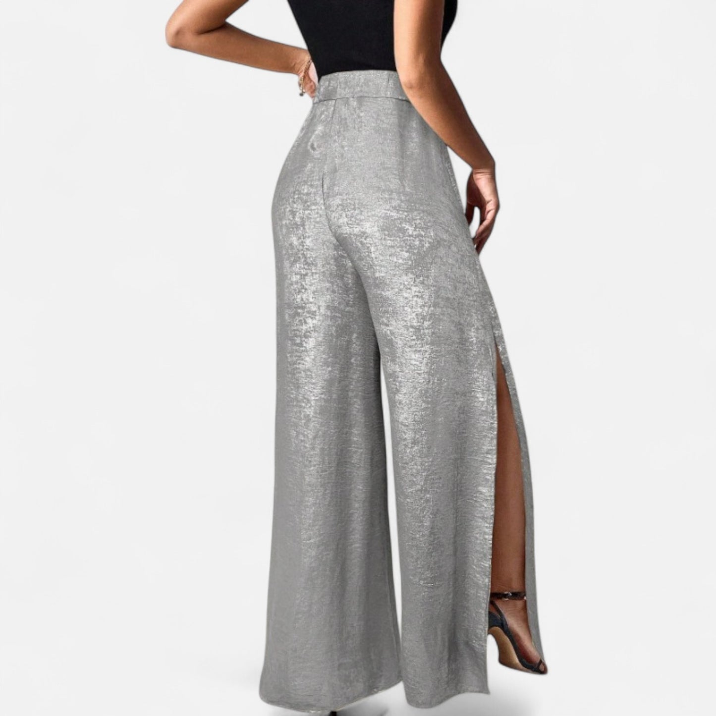 Mistrève | Pantalon Doré Fendu sur le Côté – Élégance Moderne pour la Femme Active