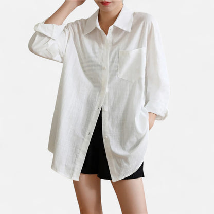 Mistrève | Chemise Femme Oversize en Coton Léger – Manche Longue Casual Élégante avec Poche