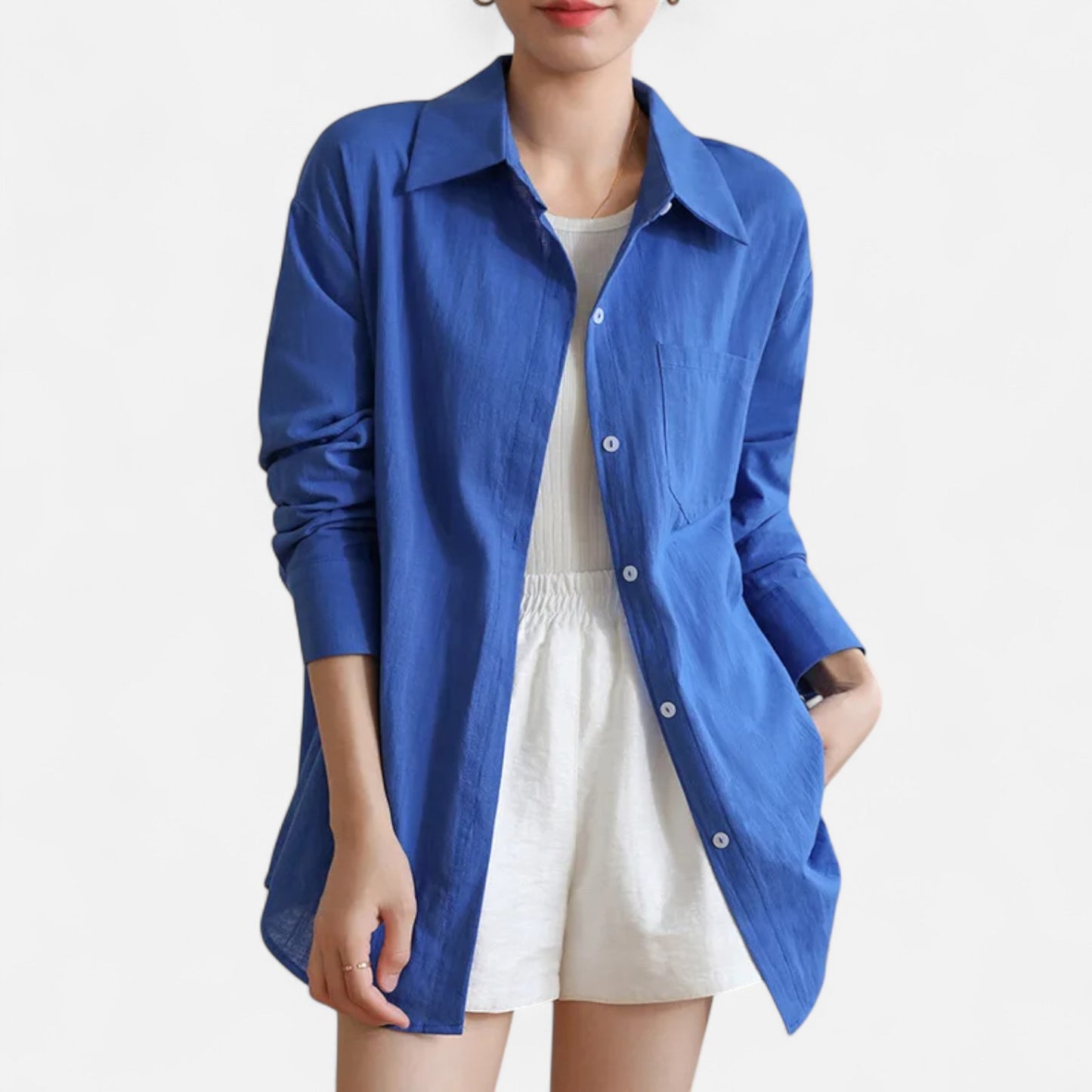 Mistrève | Chemise Femme Oversize en Coton Léger – Manche Longue Casual Élégante avec Poche