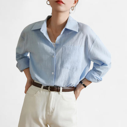 Mistrève | Chemise Femme Oversize en Coton Léger – Manche Longue Casual Élégante avec Poche