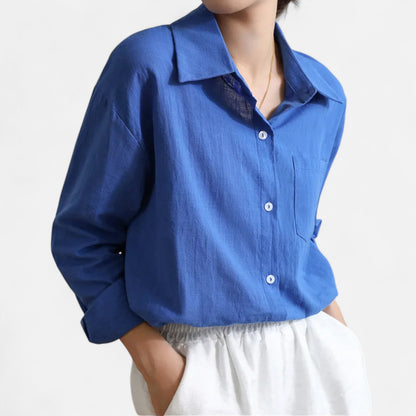 Mistrève | Chemise Femme Oversize en Coton Léger – Manche Longue Casual Élégante avec Poche