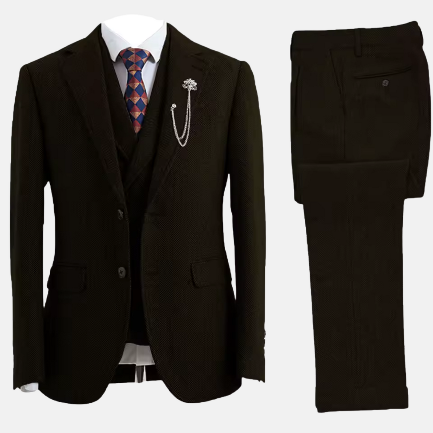 Mistrève | Costume Homme 3 Pièces Tweed Chevron – Élégance Double-Boutonnage
