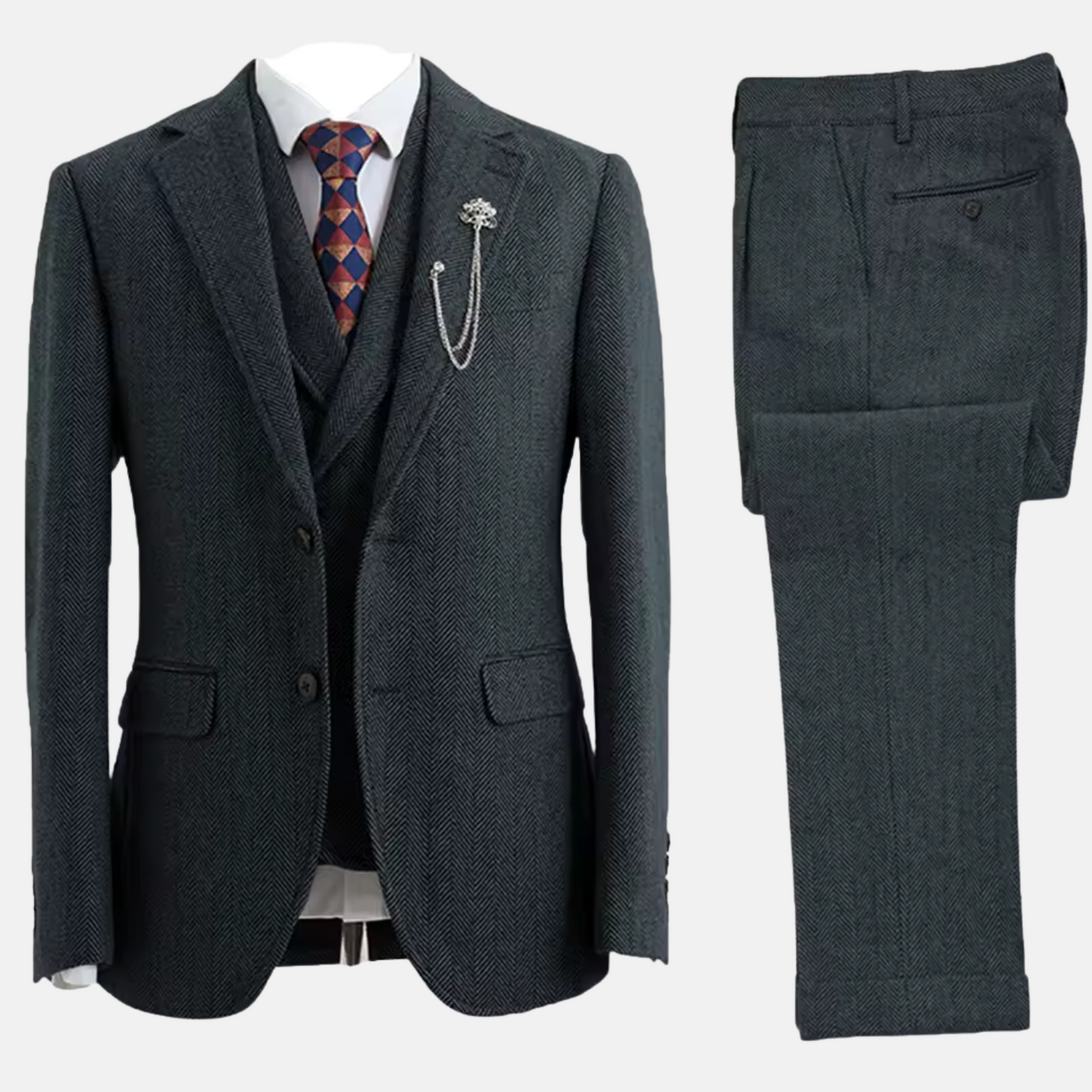 Mistrève | Costume Homme 3 Pièces Tweed Chevron – Élégance Double-Boutonnage