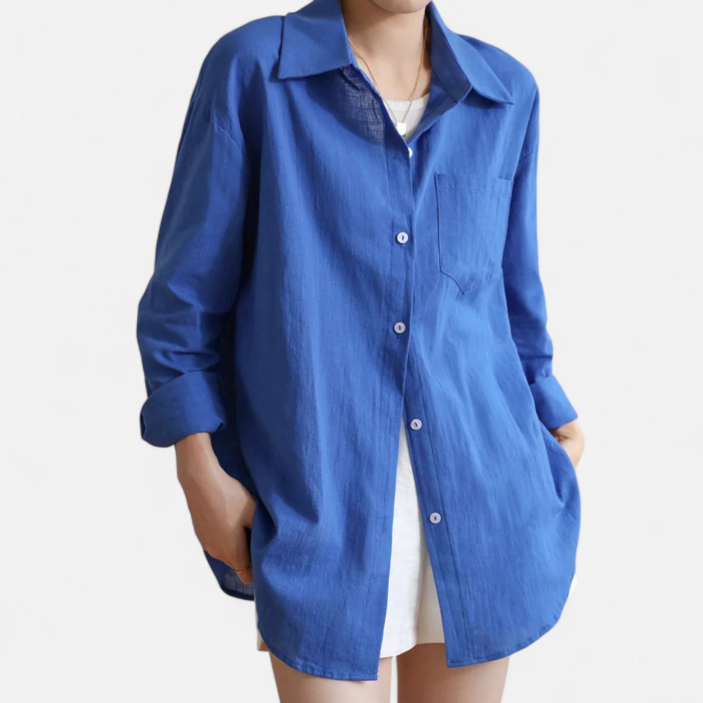 Mistrève | Chemise Femme Oversize en Coton Léger – Manche Longue Casual Élégante avec Poche