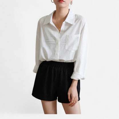 Mistrève | Chemise Femme Oversize en Coton Léger – Manche Longue Casual Élégante avec Poche