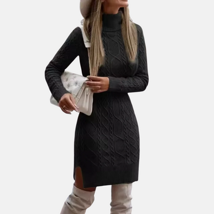 Mistrève | Robe Femme Tricot Slim Col Roulé – Chaleur Douce et Élégance Contemporaine