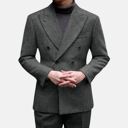 Mistrève | Costume Homme 2 Pièces en Laine Motif Chevron – Élégance Double-Boutonnage