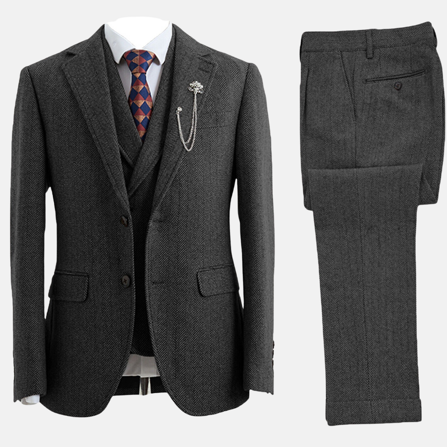 Mistrève | Costume Homme 3 Pièces Tweed Chevron – Élégance Double-Boutonnage
