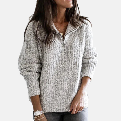 Mistrève | Pull Femme Demi-Zip  – Maille Épaisse & Confort Décontracté