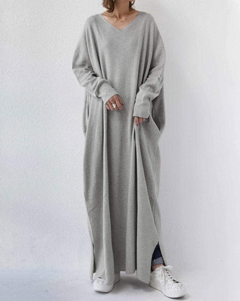 Robe longue oversize en maille à col en V