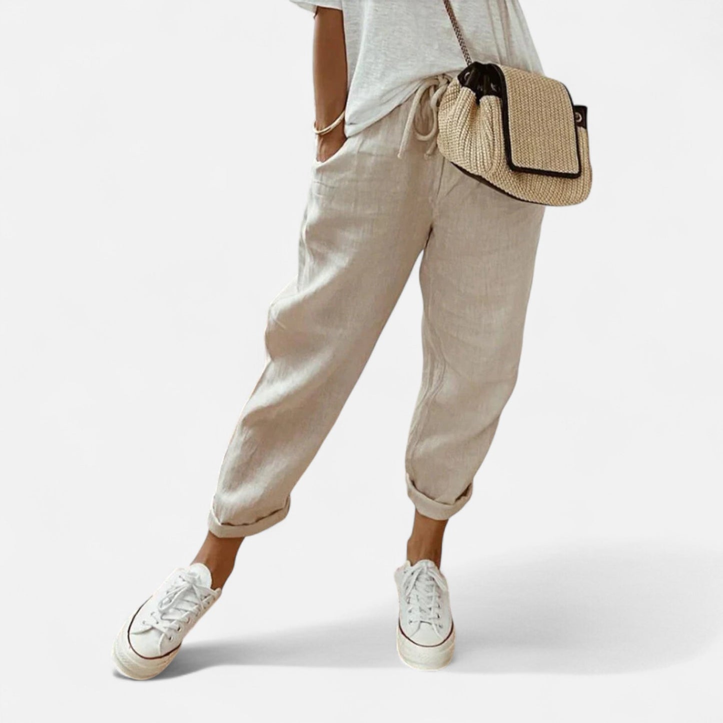 Mistrève | Pantalon Femme Lin & Coton – Taille Mi-Haute, Léger & Élégant pour l'Été