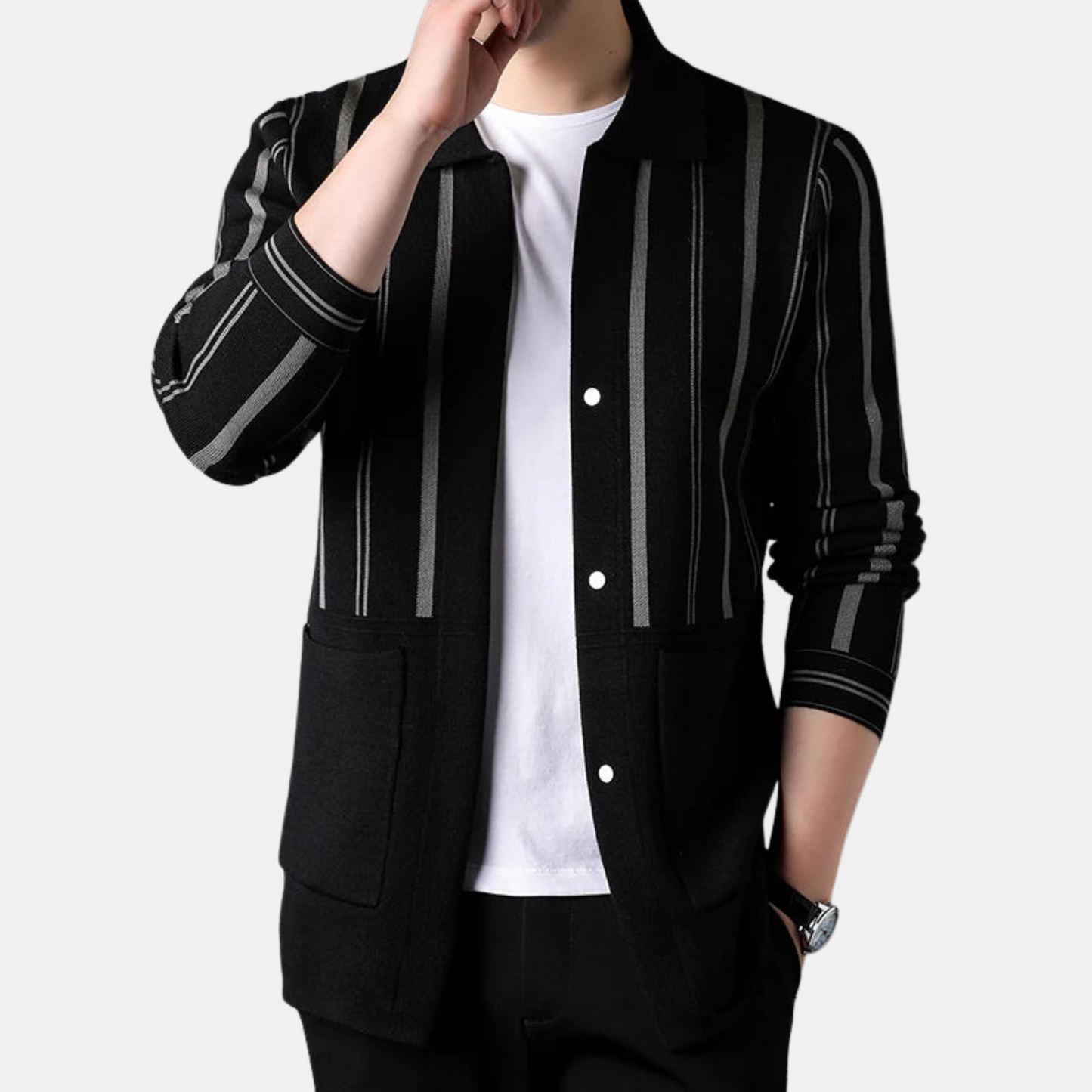 Mistrève | Cardigan Homme en Laine Premium – Élégance Rayée et Confort Intemporel