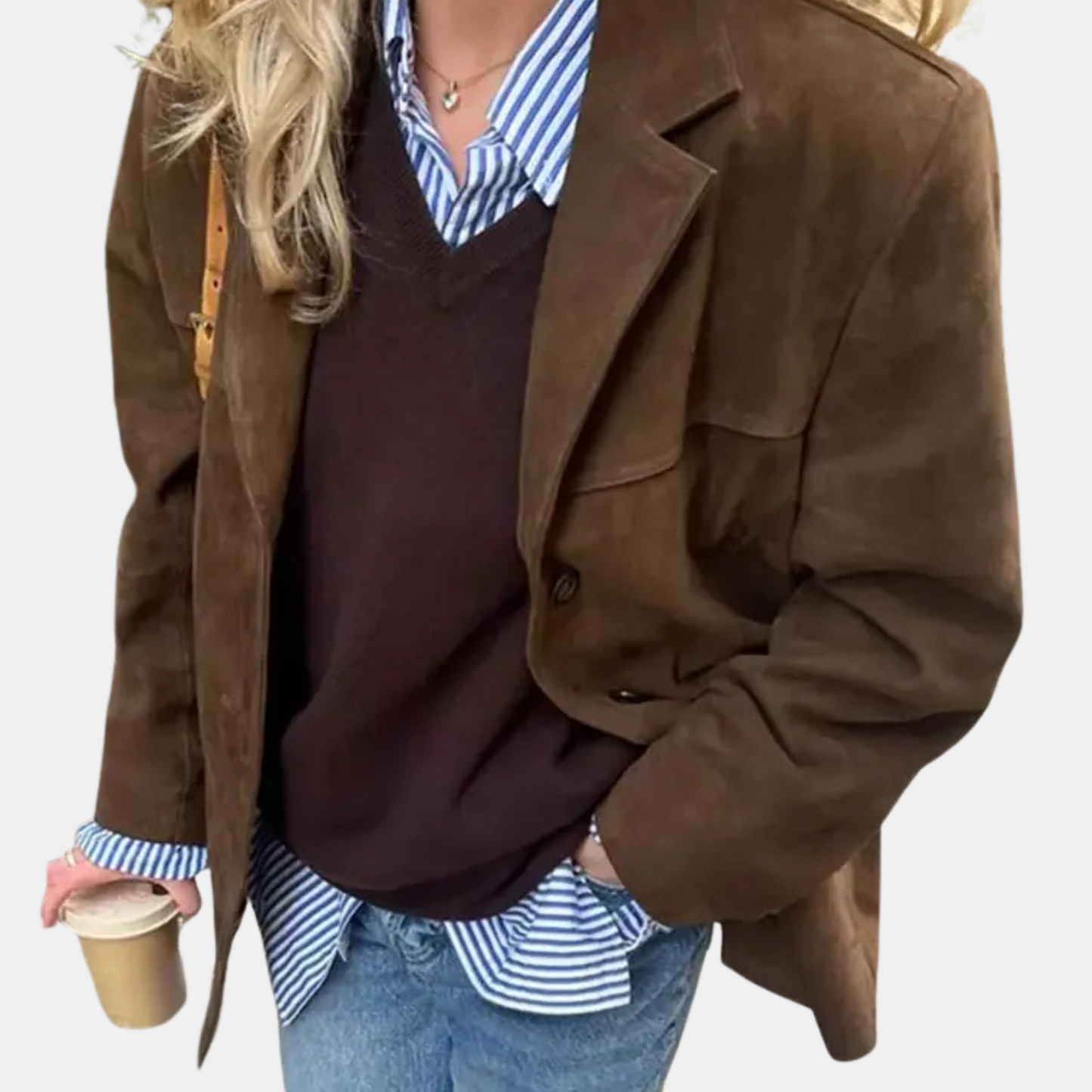 Mistrève | Veste en Daim Marron – Élégance Classique et Intemporelle