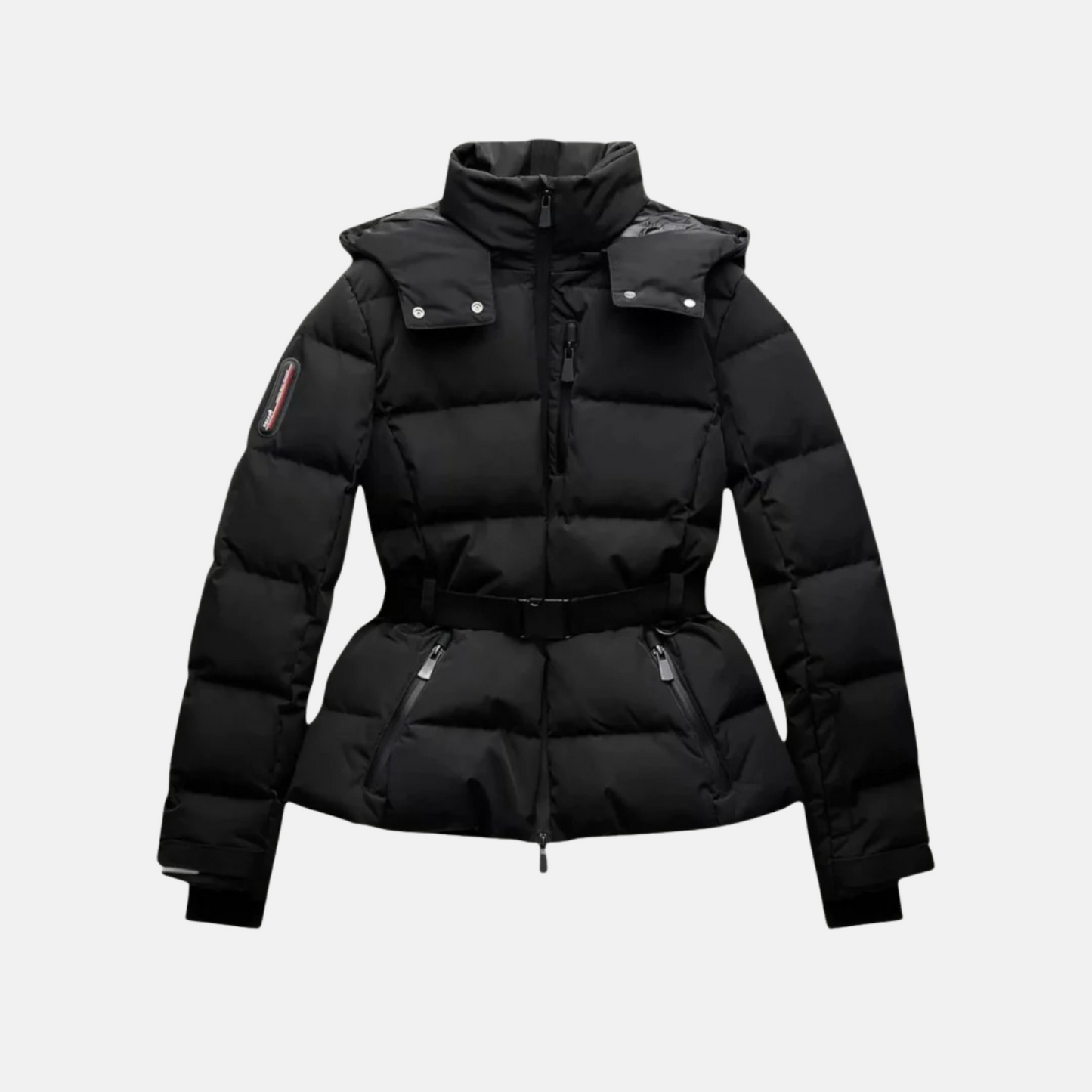 Mistrève | Manteau de ski ceinturé noir femme – Élégance et chaleur pour l’hiver