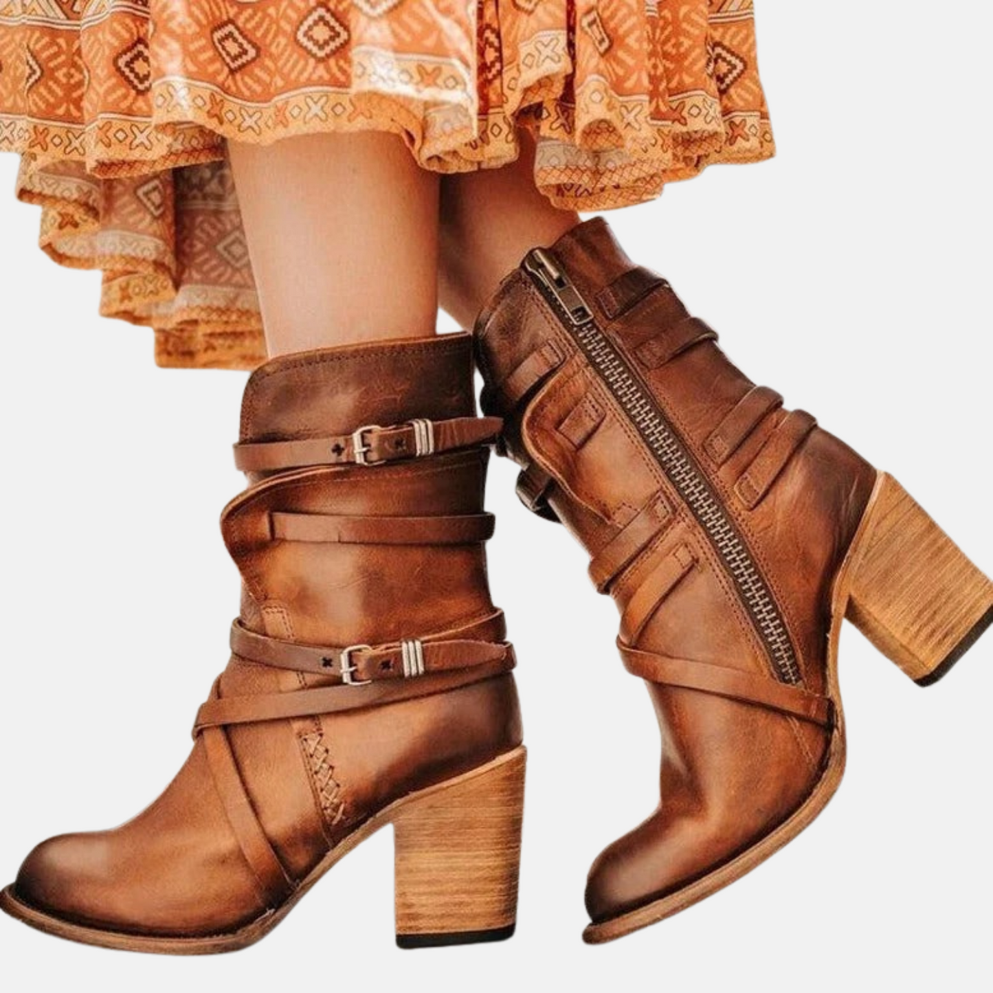 Mistrève | Bottes Femme Mi-Mollet à Boucles Vintage – Style Intemporel et Élégance Quotidienne