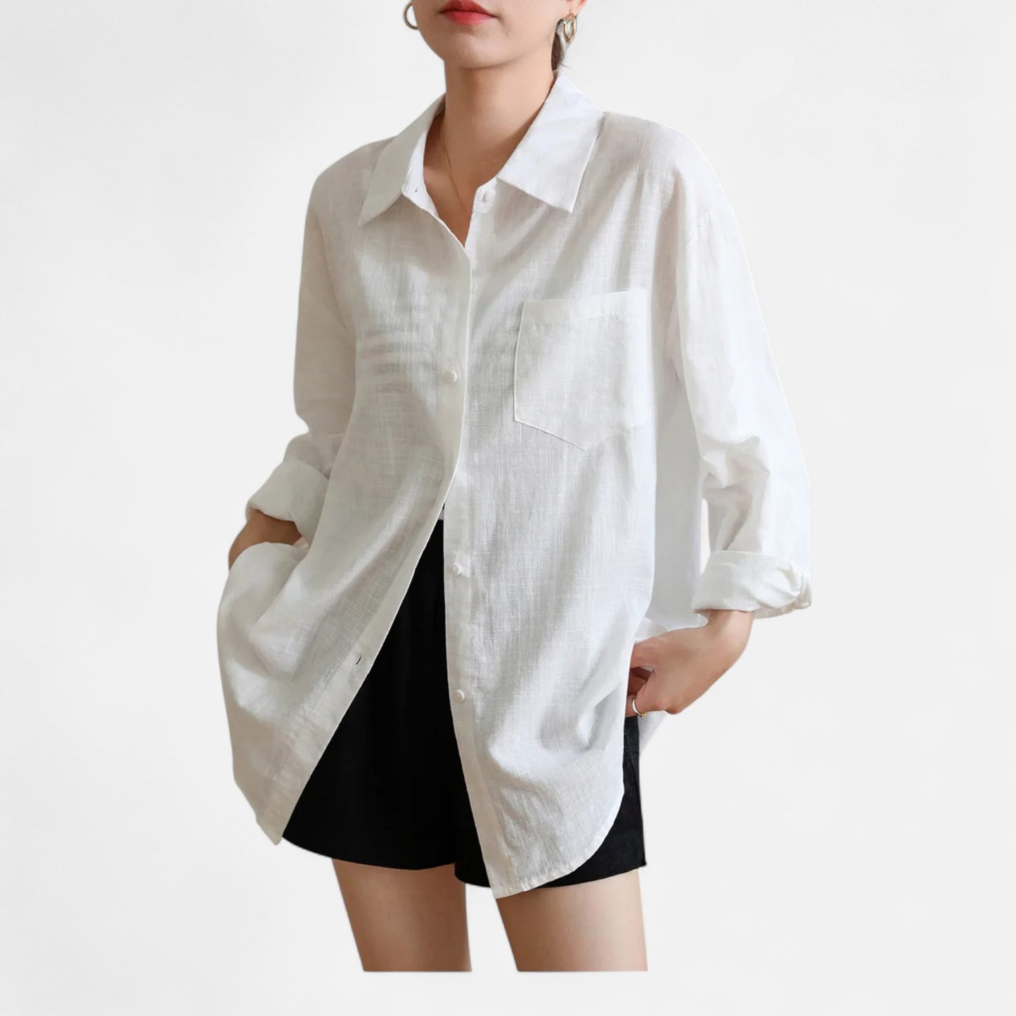 Mistrève | Chemise Femme Oversize en Coton Léger – Manche Longue Casual Élégante avec Poche