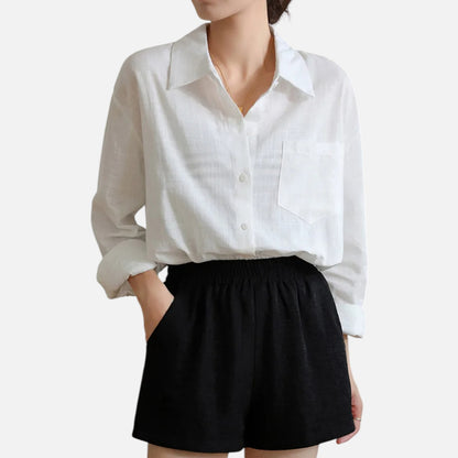 Mistrève | Chemise Femme Oversize en Coton Léger – Manche Longue Casual Élégante avec Poche