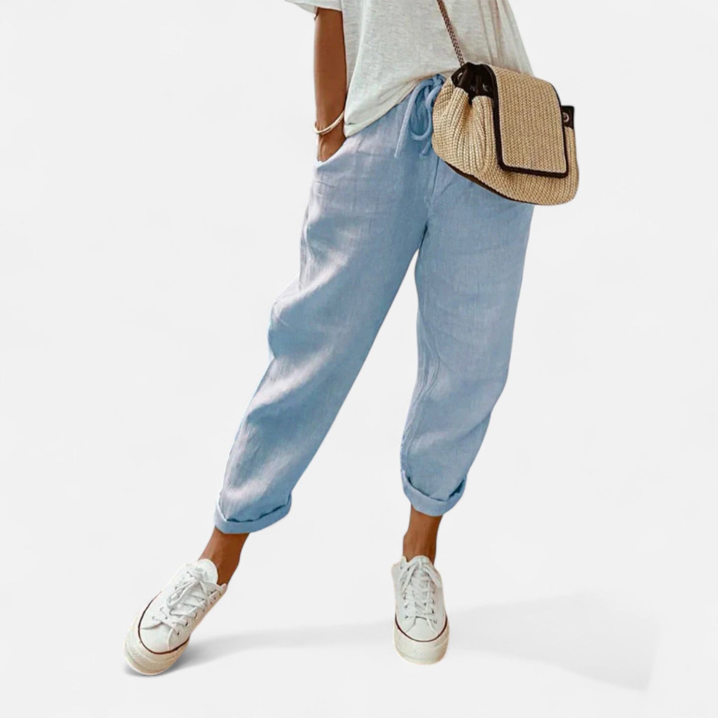 Mistrève | Pantalon Femme Lin & Coton – Taille Mi-Haute, Léger & Élégant pour l'Été