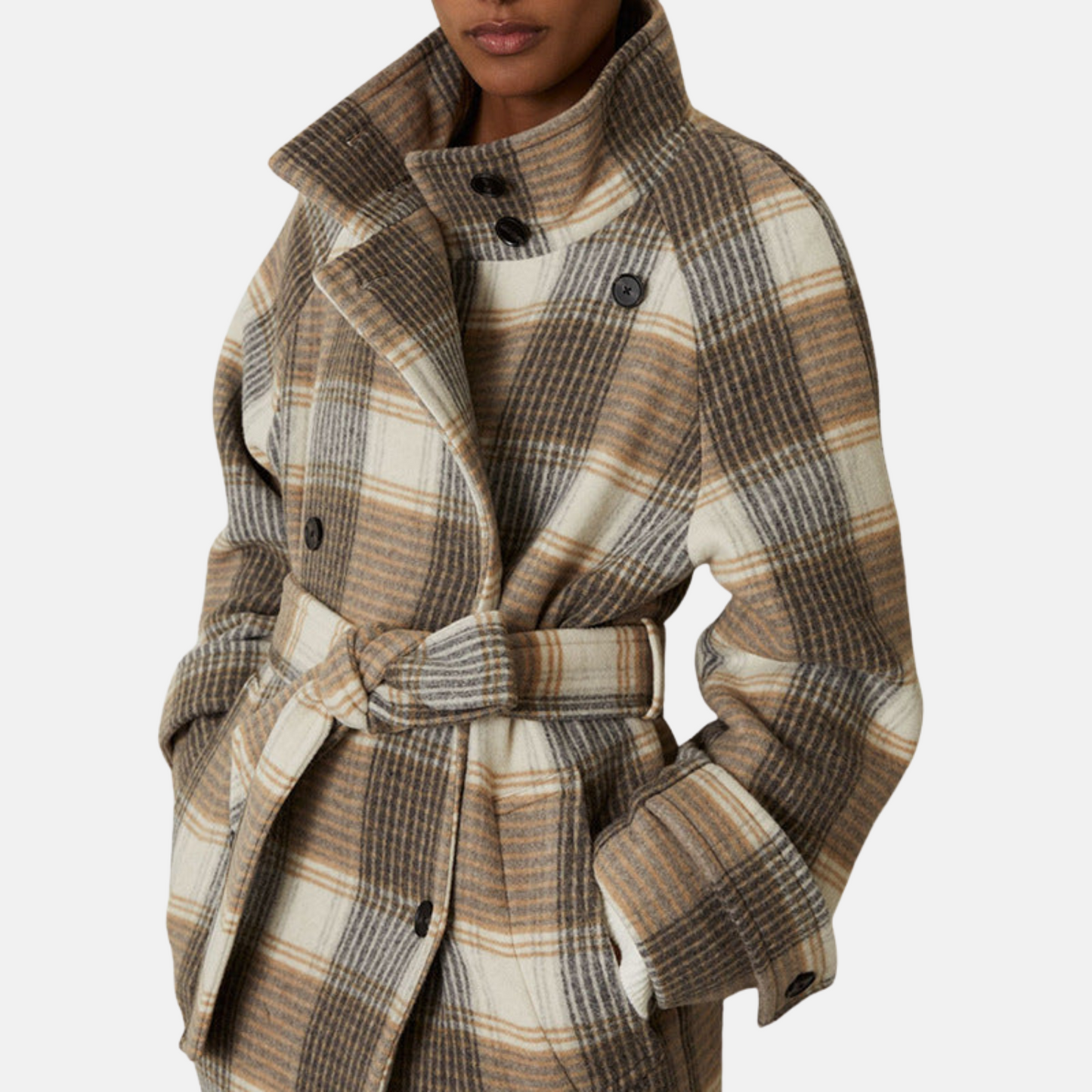 Mistrève | Manteau Trench Femme en Laine Mélangée à Carreaux – Élégance Oversize & Double-Boutonnage
