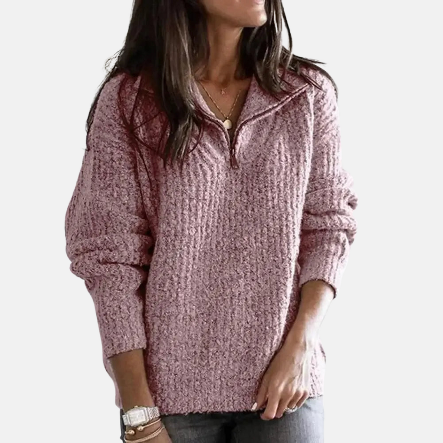 Mistrève | Pull Femme Demi-Zip  – Maille Épaisse & Confort Décontracté