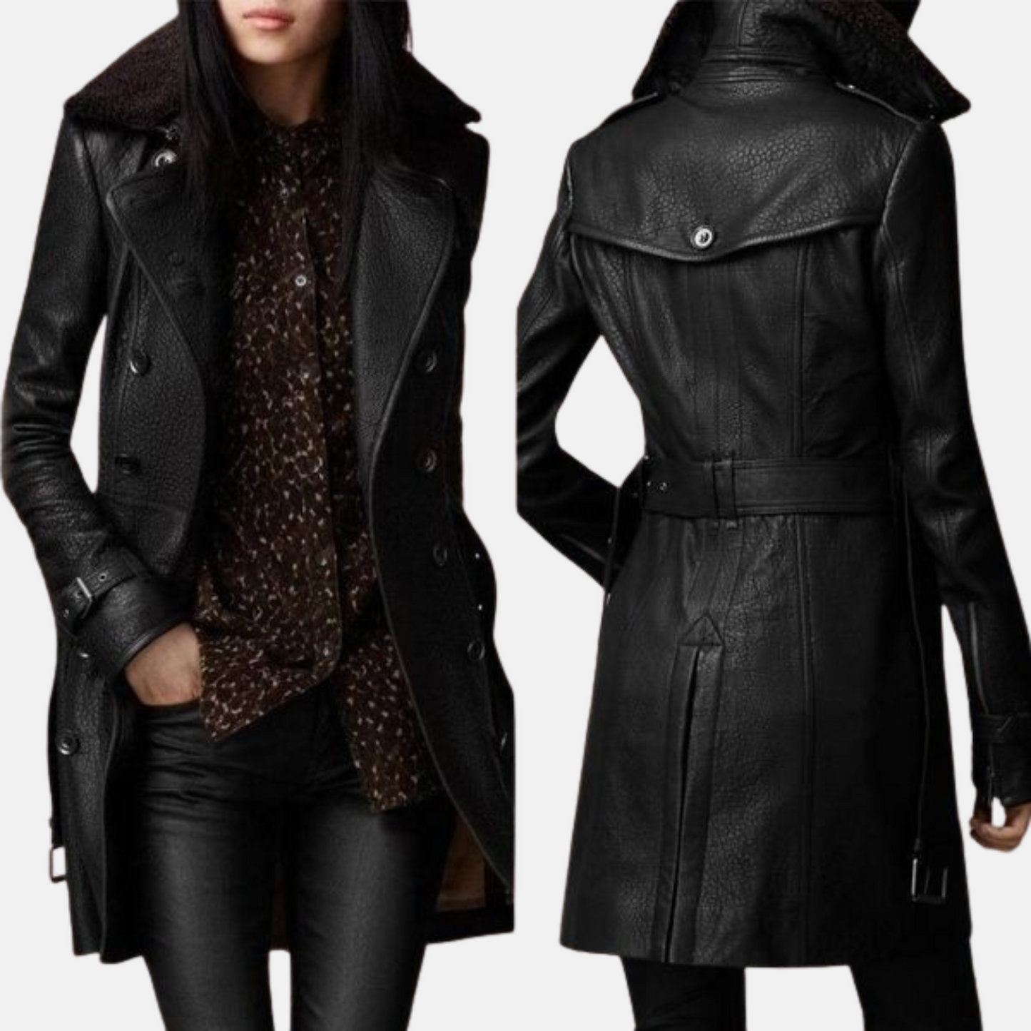 Mistrève | Manteau Femme Noir en Ceinturé – Style Trench Double Boutonnage