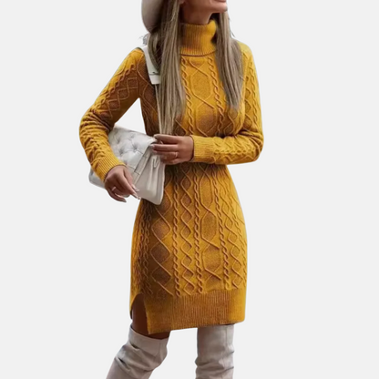 Mistrève | Robe Femme Tricot Slim Col Roulé – Chaleur Douce et Élégance Contemporaine