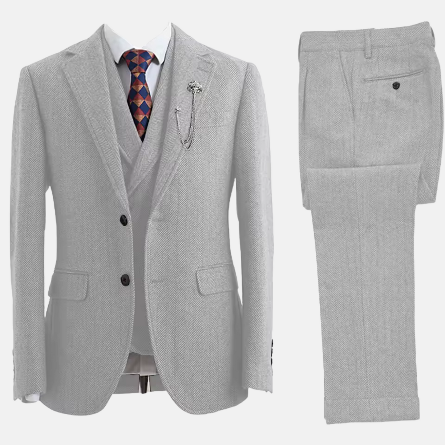 Mistrève | Costume Homme 3 Pièces Tweed Chevron – Élégance Double-Boutonnage