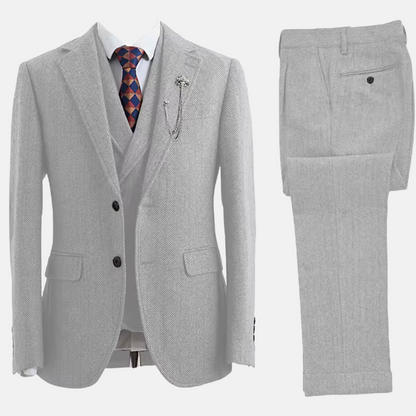 Mistrève | Costume Homme 3 Pièces Tweed Chevron – Élégance Double-Boutonnage