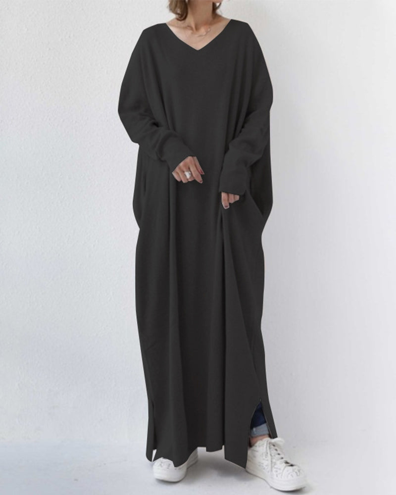 Robe longue oversize en maille à col en V
