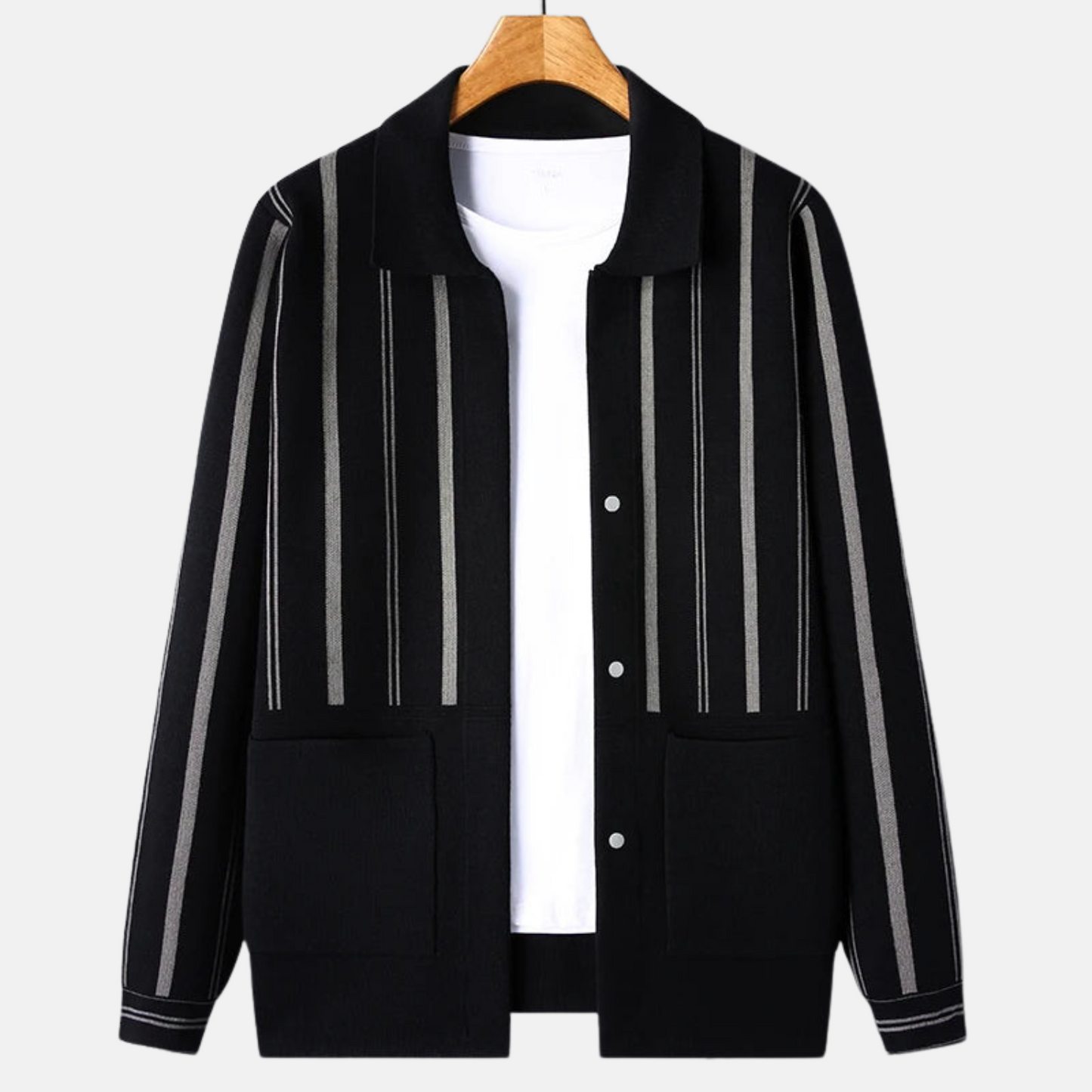 Mistrève | Cardigan Homme en Laine Premium – Élégance Rayée et Confort Intemporel