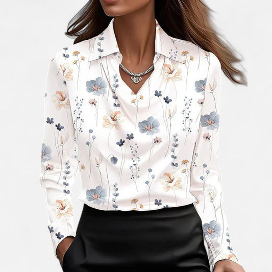 Mistrève | Blouse Élégante en Satin à Col V – Finition Luxueuse, Silhouette Subtilement Féminine