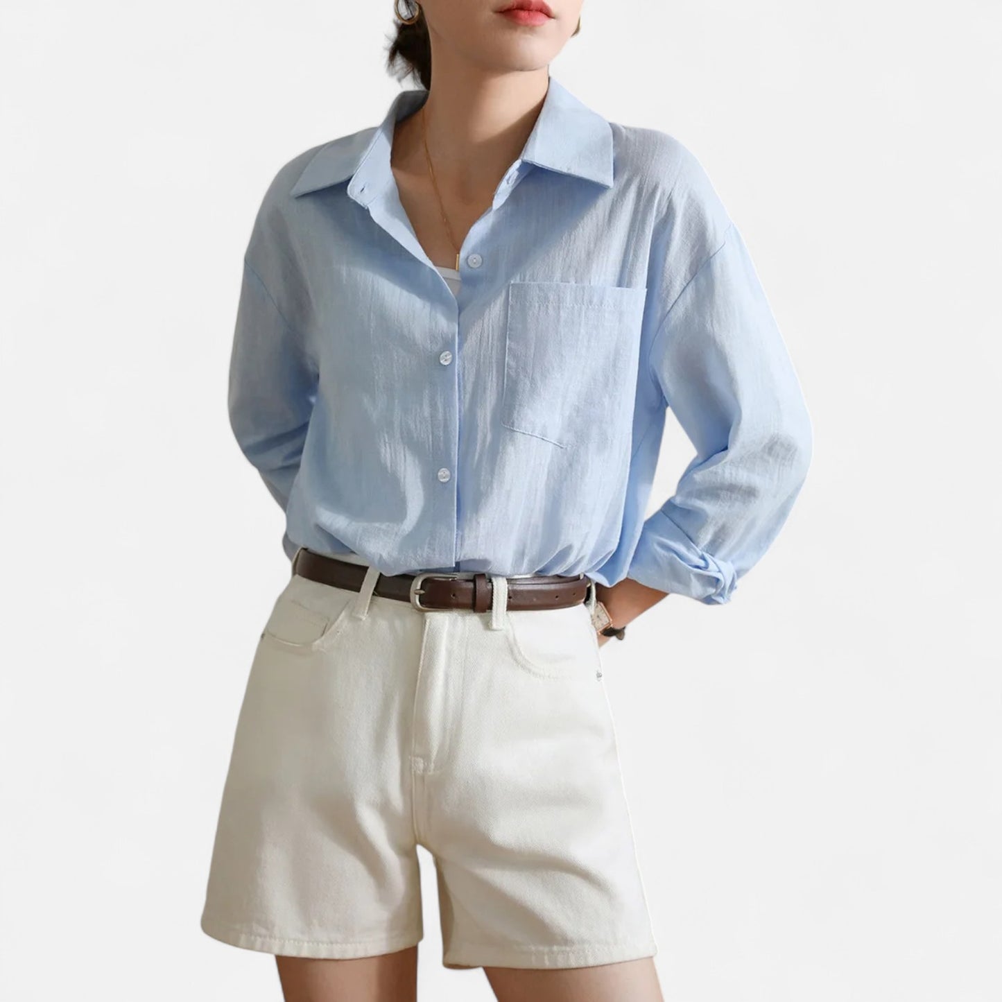 Mistrève | Chemise Femme Oversize en Coton Léger – Manche Longue Casual Élégante avec Poche