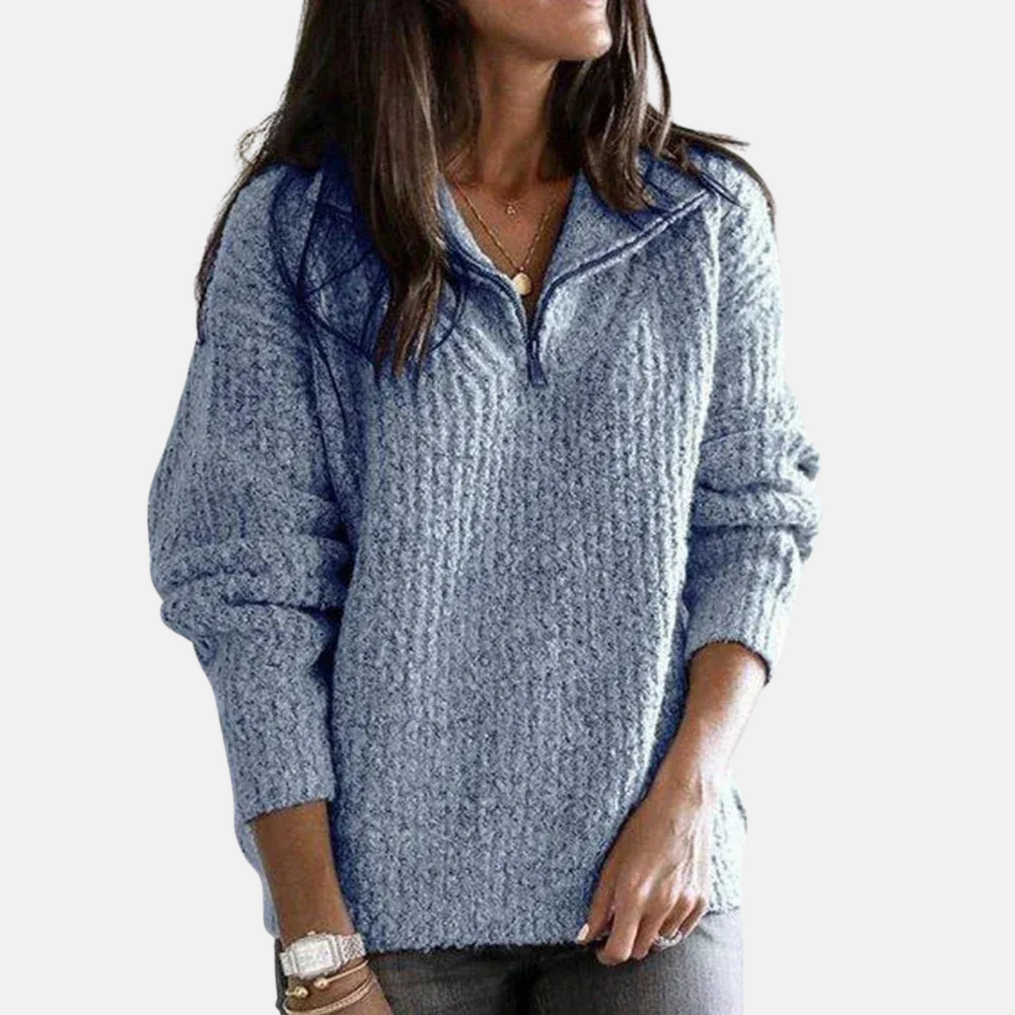 Mistrève | Pull Femme Demi-Zip  – Maille Épaisse & Confort Décontracté