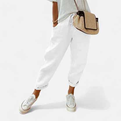 Mistrève | Pantalon Femme Lin & Coton – Taille Mi-Haute, Léger & Élégant pour l'Été
