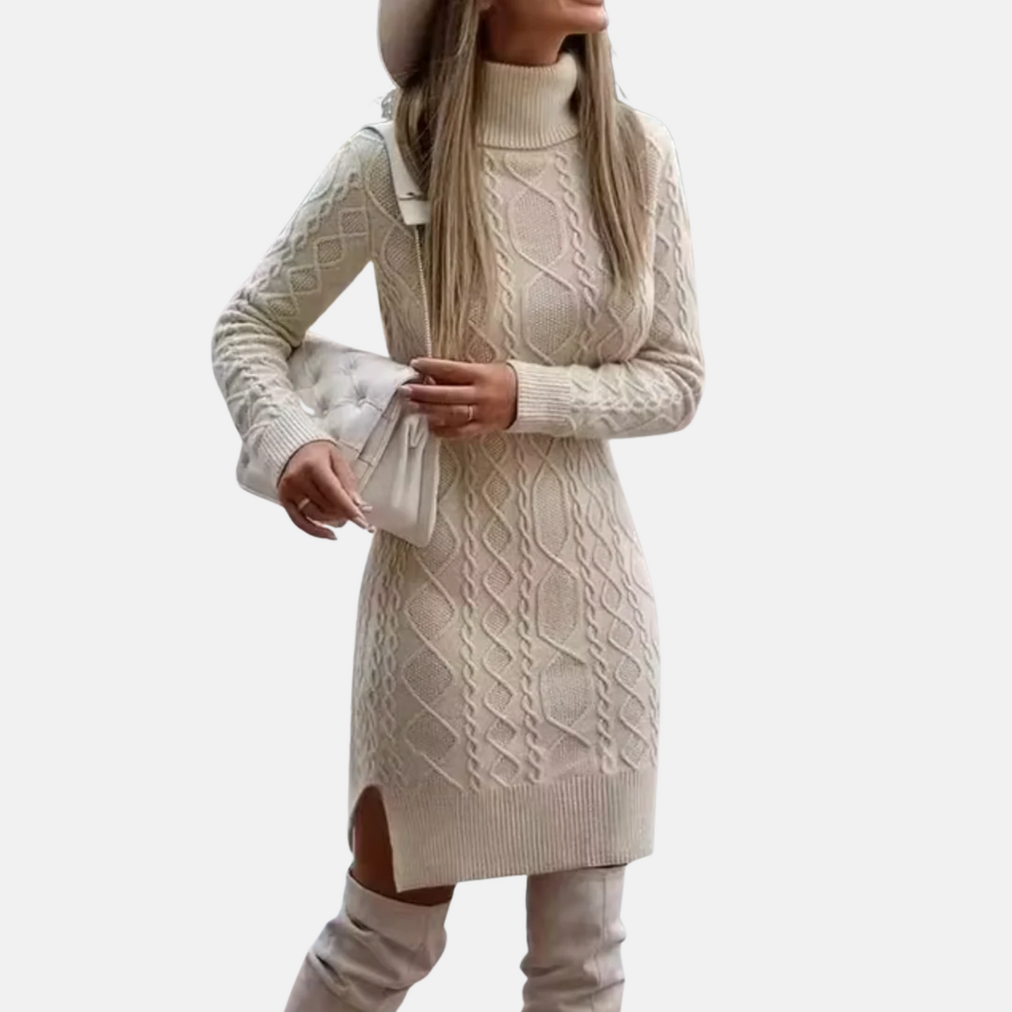Mistrève | Robe Femme Tricot Slim Col Roulé – Chaleur Douce et Élégance Contemporaine