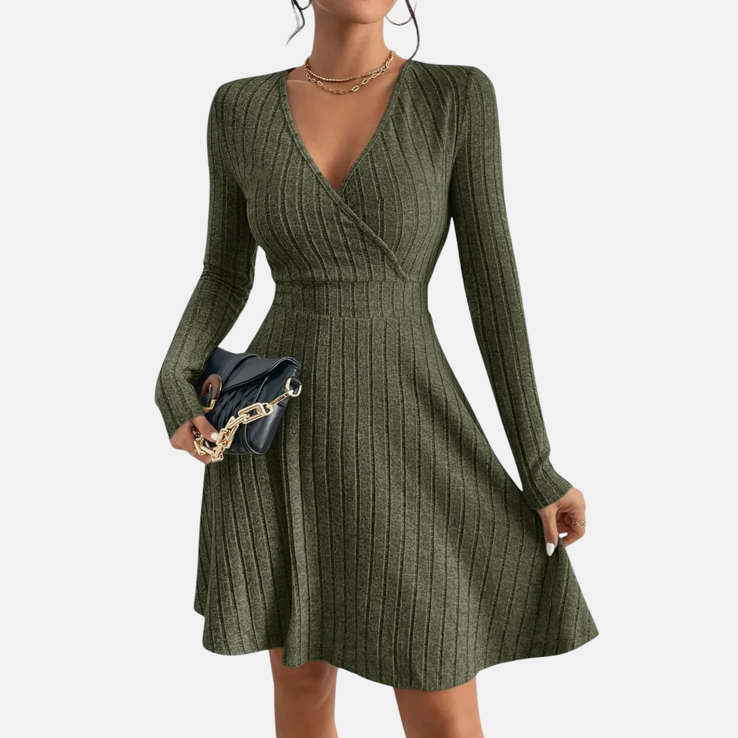 Mistrève | Robe Pull Femme Col V – Coupe Près du Corps & Maille Douce pour Automne-Hiver
