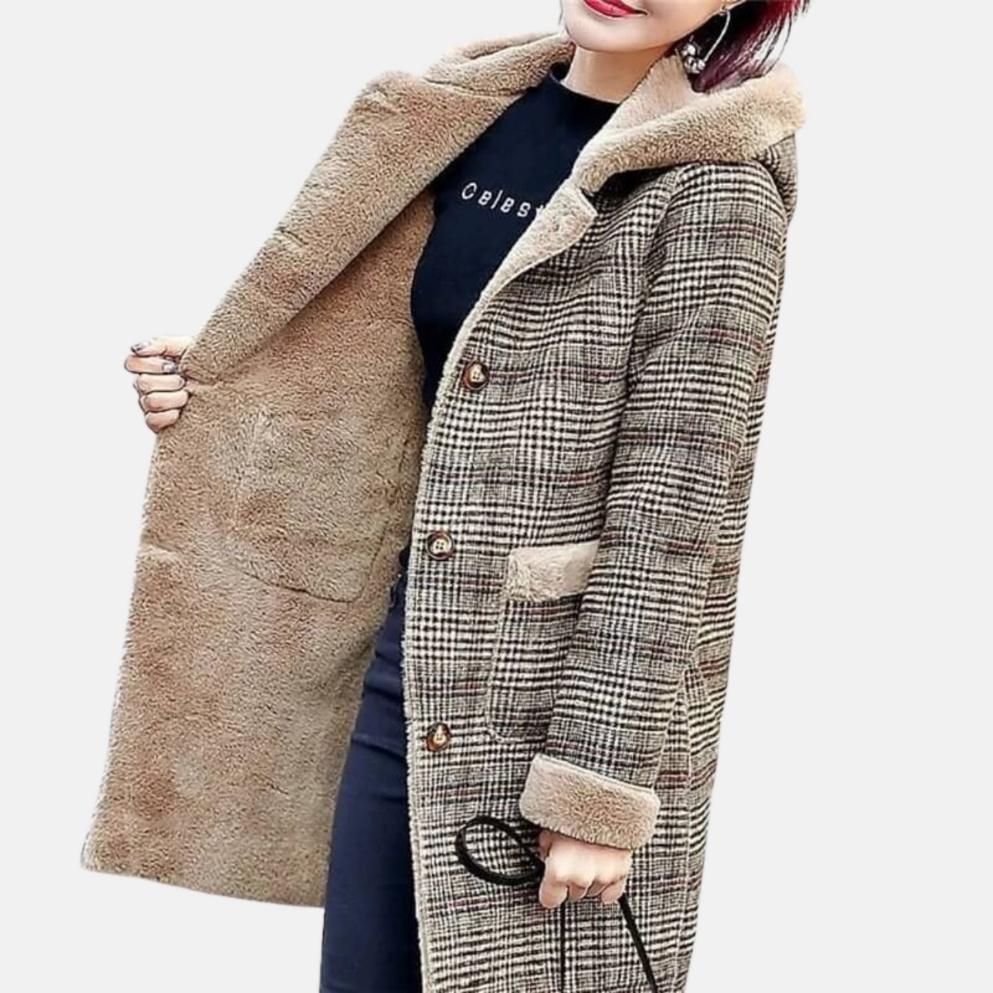 Mistrève | Manteau Femme Hiver Doublé Laine – Élégance Plaid & Chaleur Confortable