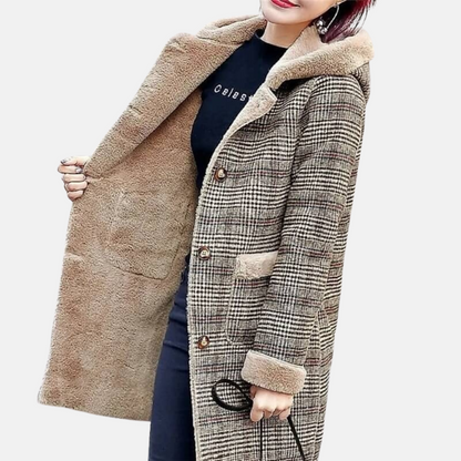Mistrève | Manteau Femme Hiver Doublé Laine – Élégance Plaid & Chaleur Confortable