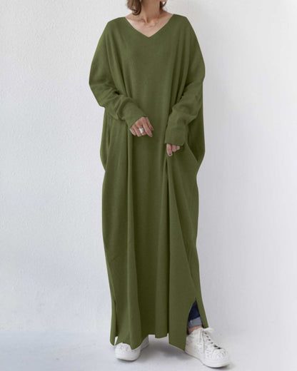 Robe longue oversize en maille à col en V
