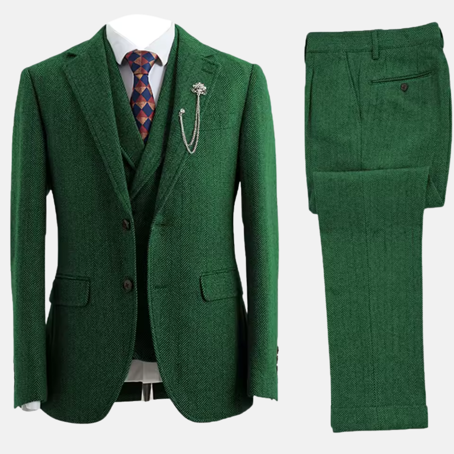 Mistrève | Costume Homme 3 Pièces Tweed Chevron – Élégance Double-Boutonnage
