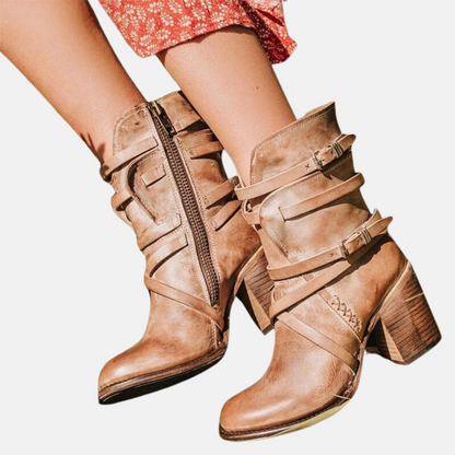 Mistrève | Bottes Femme Mi-Mollet à Boucles Vintage – Style Intemporel et Élégance Quotidienne