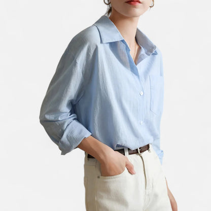 Mistrève | Chemise Femme Oversize en Coton Léger – Manche Longue Casual Élégante avec Poche