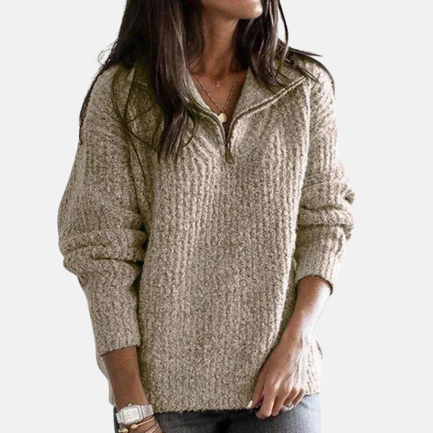 Mistrève | Pull Femme Demi-Zip  – Maille Épaisse & Confort Décontracté