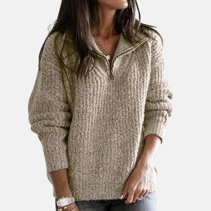 Mistrève | Pull Femme Demi-Zip  – Maille Épaisse & Confort Décontracté