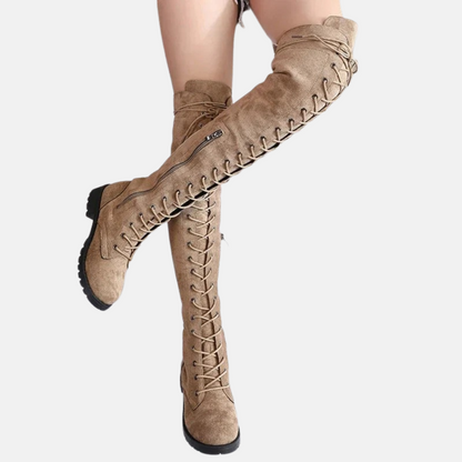 Mistrève | Cuissardes Femme Daim à Lacets – Allure Audacieuse et Élégance Moderne