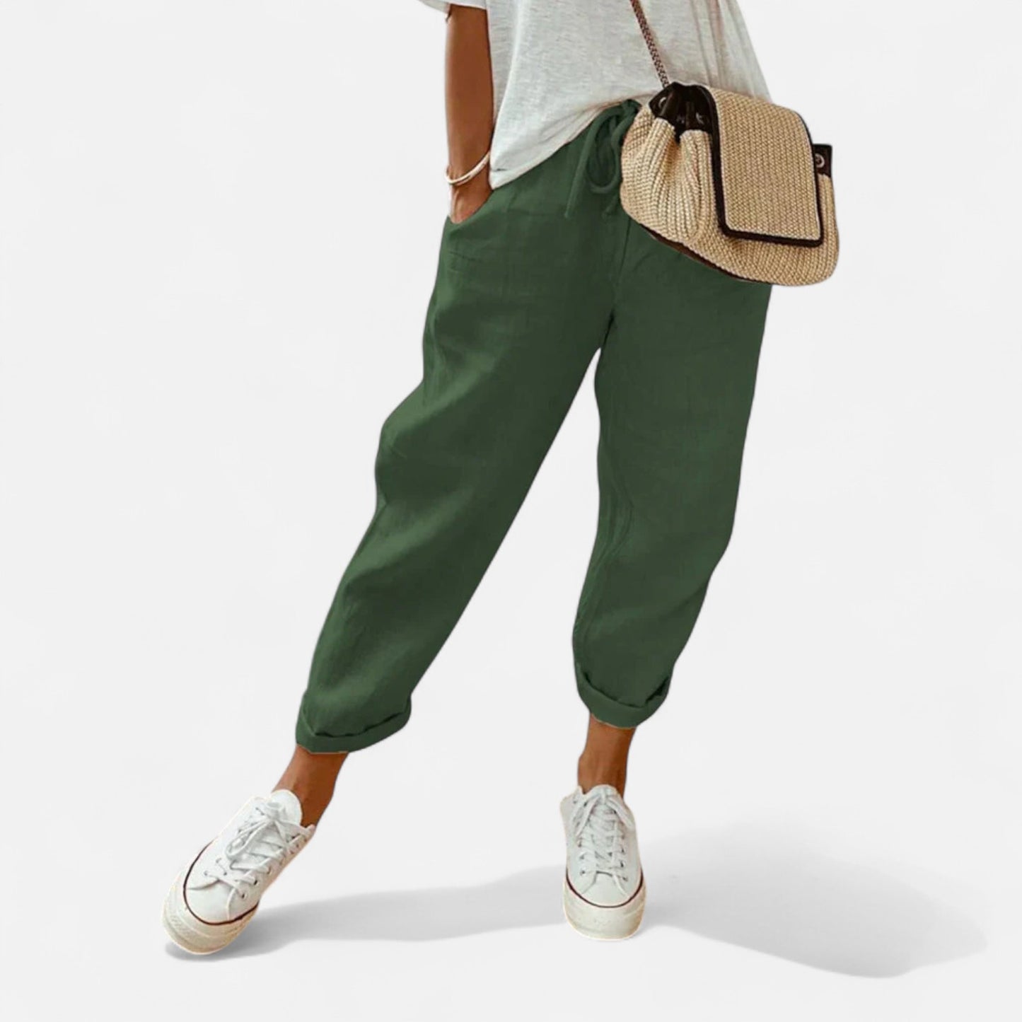 Mistrève | Pantalon Femme Lin & Coton – Taille Mi-Haute, Léger & Élégant pour l'Été