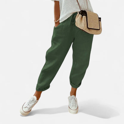 Mistrève | Pantalon Femme Lin & Coton – Taille Mi-Haute, Léger & Élégant pour l'Été